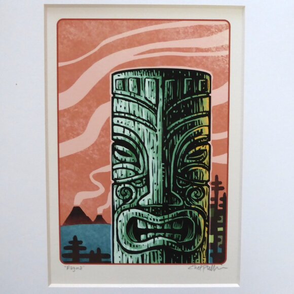 NEW POLYNESIAN TIKI GOD MUG FRAMED “MAGMA” ARTWORK PRINT BY CHET PHILLIPS SIGNED - Picture 4 of 9